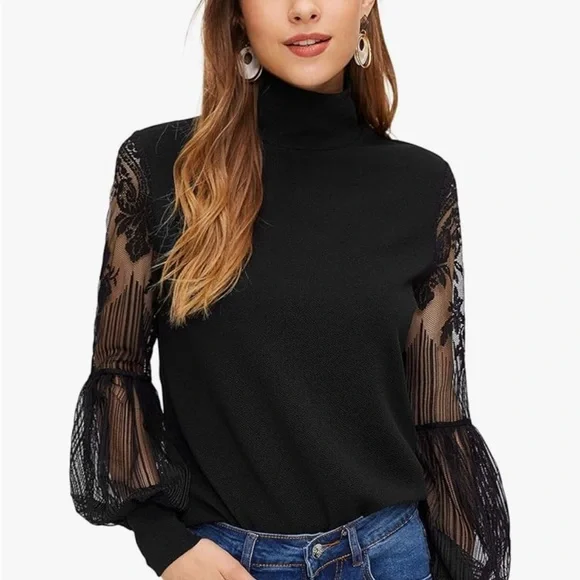 Black Fitted Long Sleeve Embellished Blouse - Picture 1 of 7